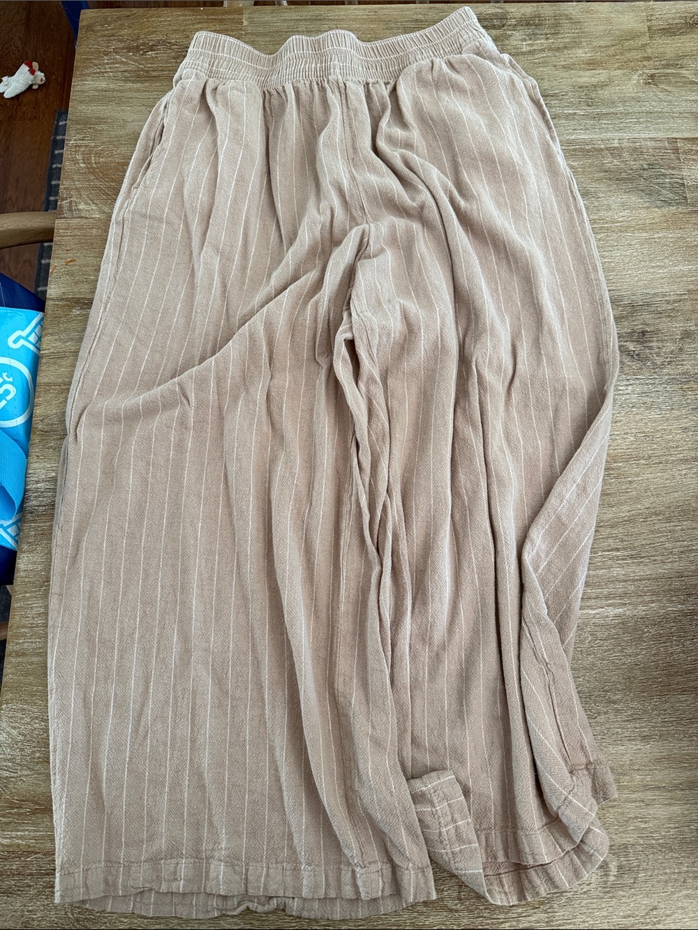 Ava & Viv Taupe Pinstripe Wide-Leg Pants